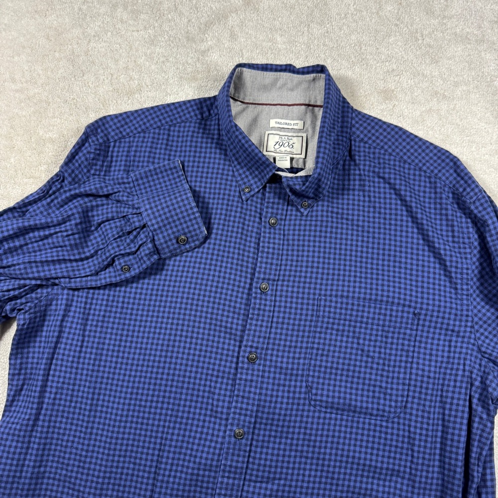 Jos. A. Bank Shirt Mens XXL Blue Gingham 1906 Tailored Fit Cotton Button Down